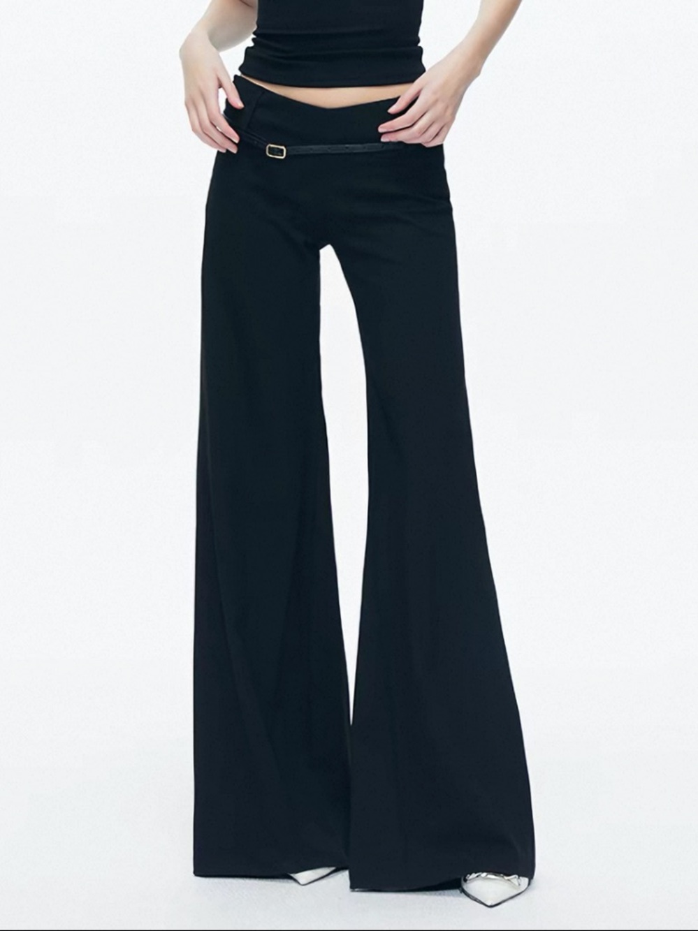 Low waist Black Wide-Leg flared Pants